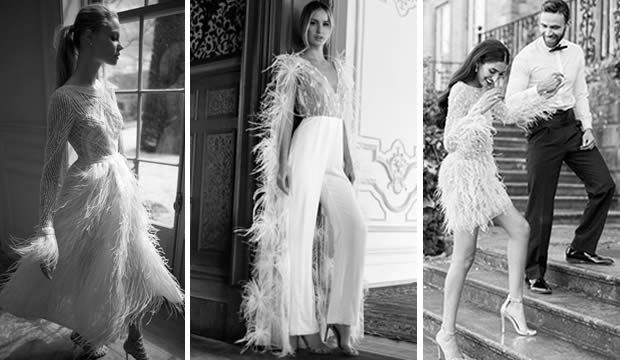 Vestidos de novias con plumas, tendencia nupcial de temporada