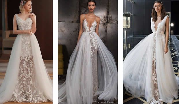 Vestidos de novia con sobrefalda desprendible para lograr un segundo look nupcial en tu Boda
