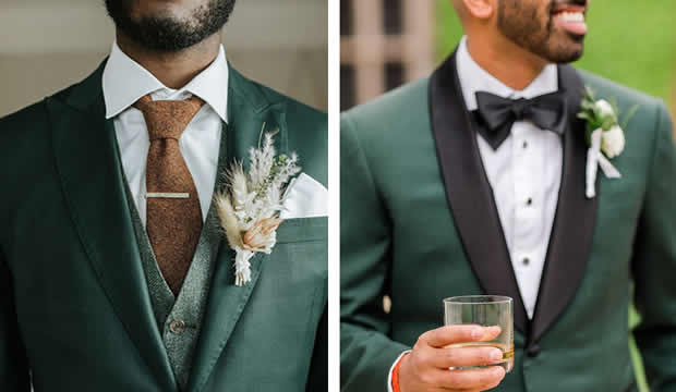Trajes de ceremonia en color verde, la tendencia que todos los novios quieren usar en su boda