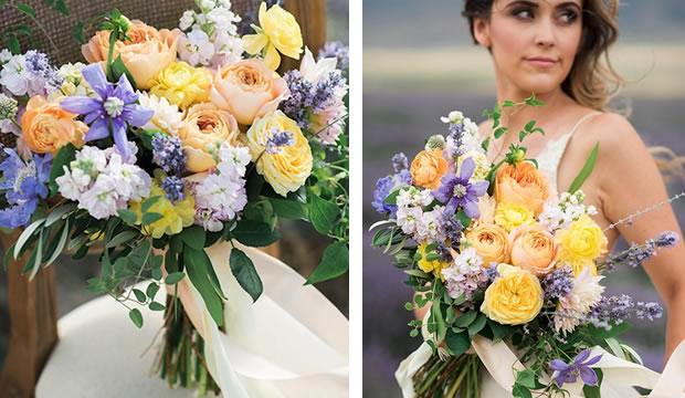 Ideas para una romántica decoración de bodas en paleta cromática de lavanda y amarillo, ¡súper primaveral!
