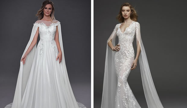 Los vestidos de novia con manga capa son una de las tendencias nupciales más románticas de 2023