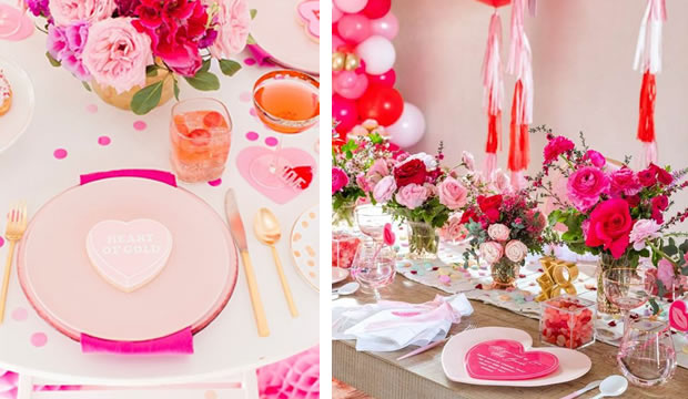 Ideas de diseño de mesa para una recepción de bodas inspirada en San Valentín
