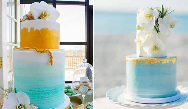 Pasteles de boda en tonos aqua y azul para atraer vibras tropicales a tu celebración