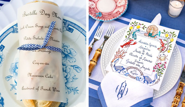 Dale un toque de creatividad al menú impreso de tu recepción de bodas con estas asombrosas ideas
