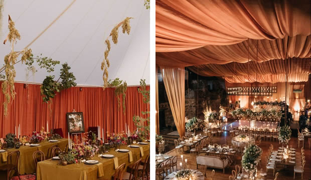 Los drapeados en la decoración de bodas serán una de las tendencias más sorprendentes de 2025