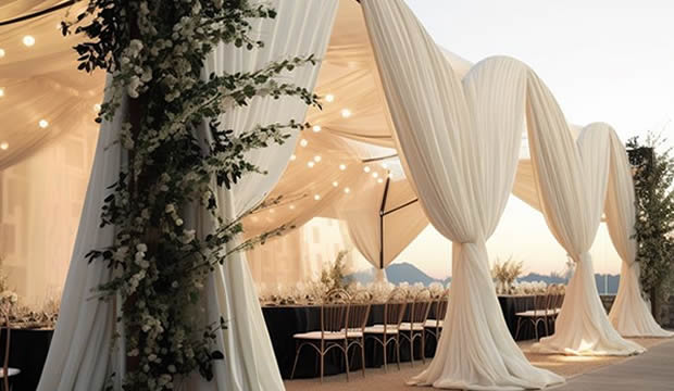 Hermosas y modernas cortinas drapeadas son lo que necesitas para elevar tu decoración de bodas al siguiente nivel