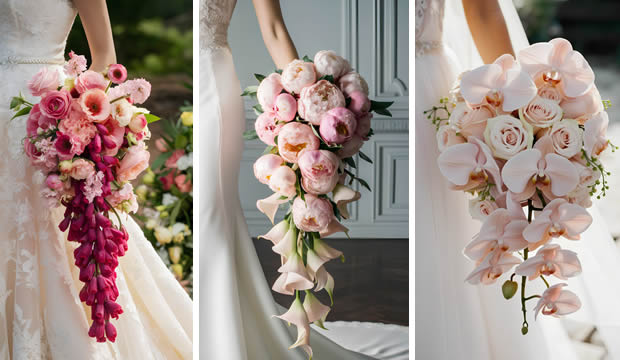 Románticas ideas de ramos en cascada que son perfectos para todo tipo de novias
