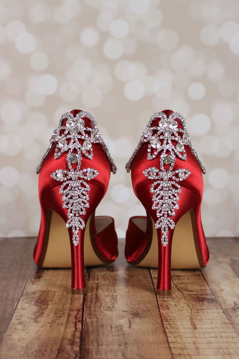 testimonio Rudyard Kipling Dirigir Zapatos de novia con tacones espalda de cristal : Fiancee Bodas