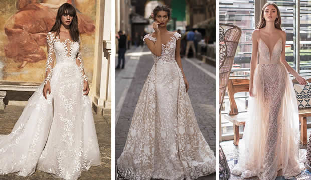 Vestidos de novia con sobrefalda desprendible para lograr un segundo look nupcial en Boda Fiancee