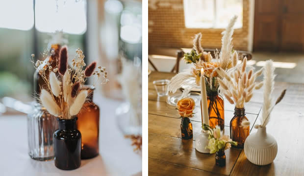 ideas-para-usar-botellas-de-vidrio-ambar-en-los-centros-de-mesa-de-tu-recepcion-de-bodas